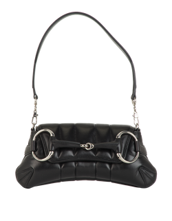 Small Chain Quilted Horsebit, Leather, Black, 590981, S/B/DB, 4*